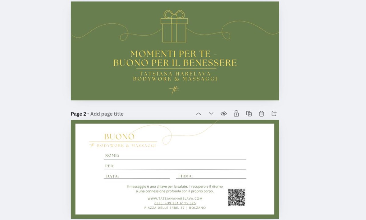 Branded gift certificate — front and back, print-ready