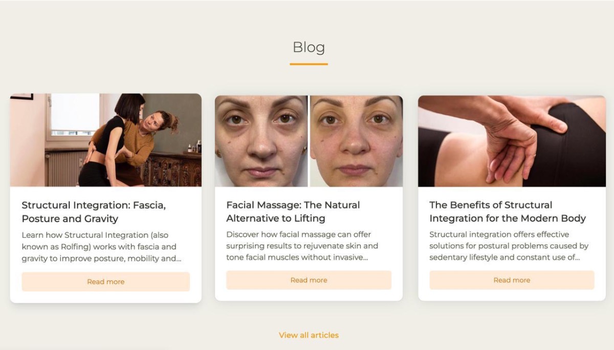 Blog section with SEO articles