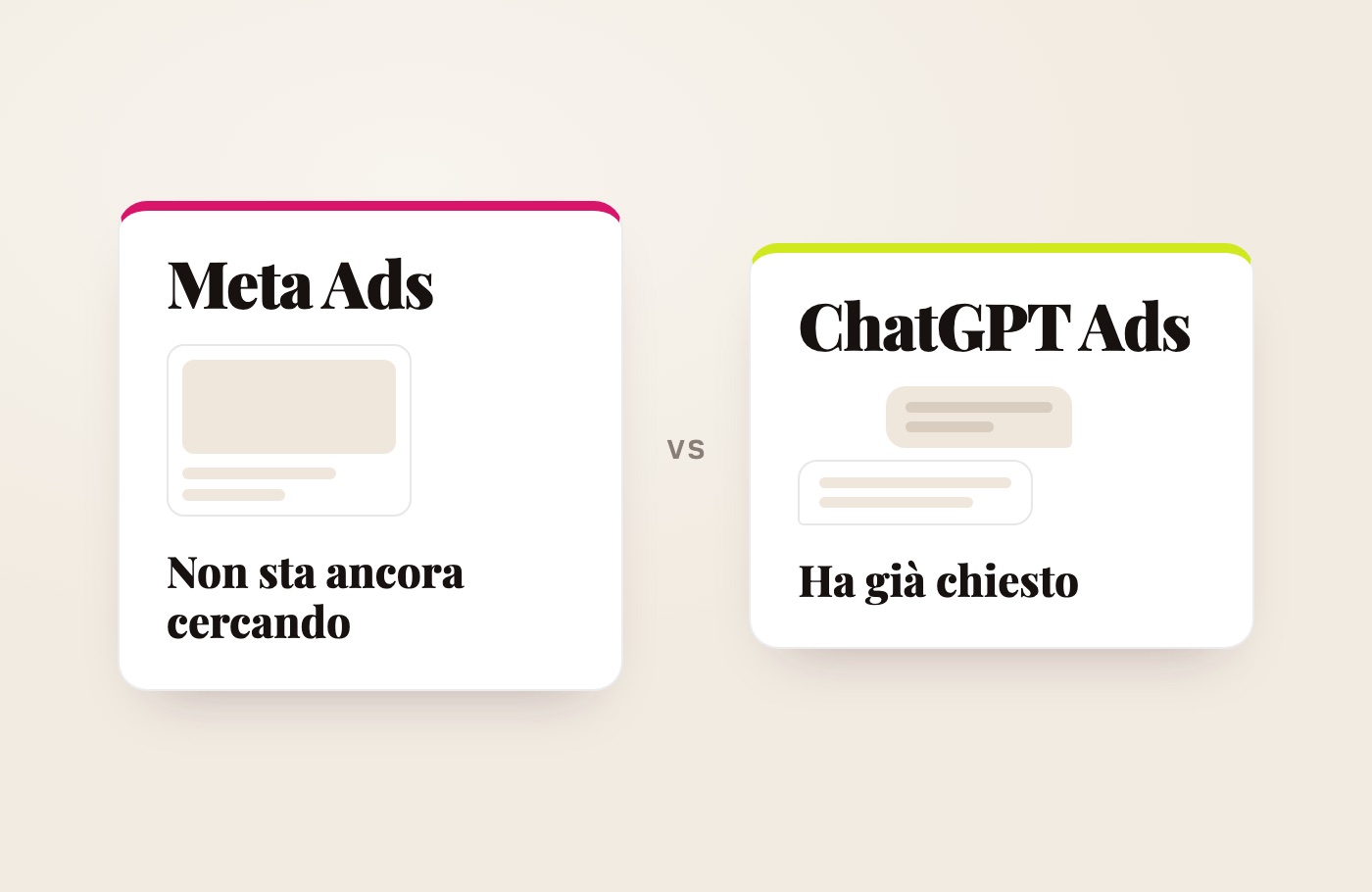Schema: Meta Ads raggiunge chi non sta ancora cercando; ChatGPT Ads chi ha già chiesto